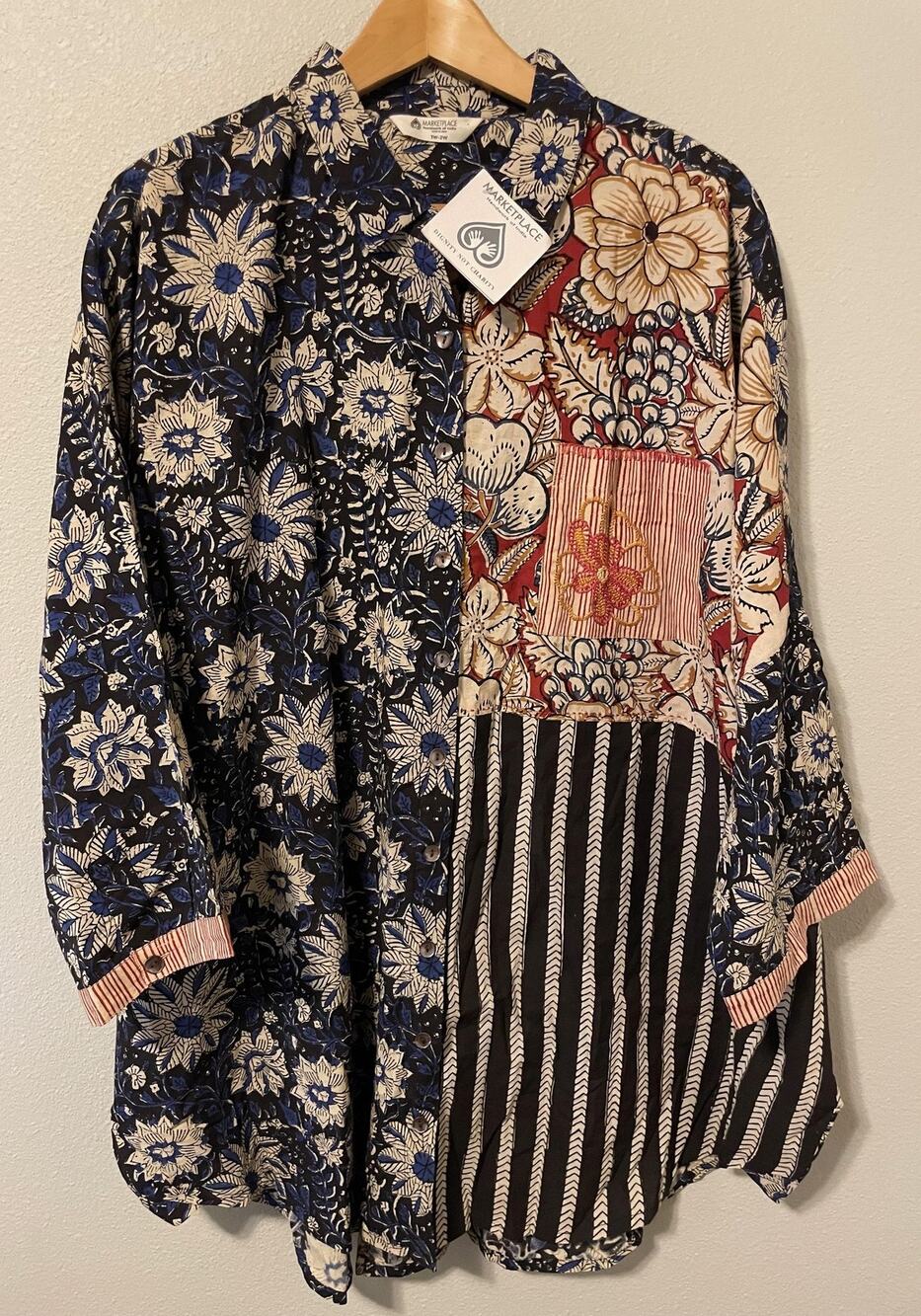 Marketplace Handwork Of India Tunic Button Up Womens 1W 2W Multicolor Floral NEW
